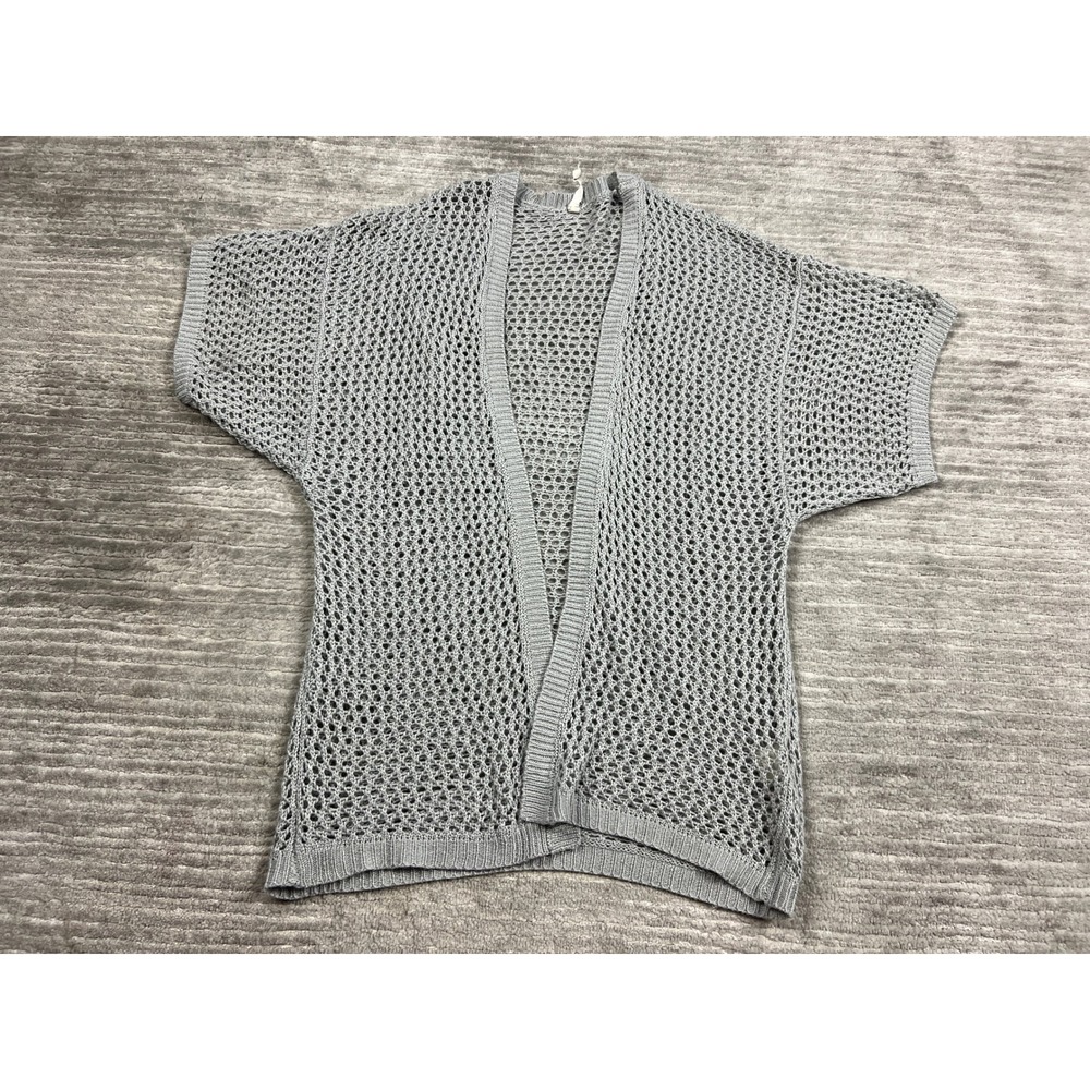 Willow & Clay Cardigan Womens L Grey Open Knit Short Sleeve Mesh WS0233-Y23